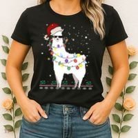 Christmas Llama Santa Hat Ugly Xmas Tree Alpaca Gift T Women's T-Shirt thumb 2