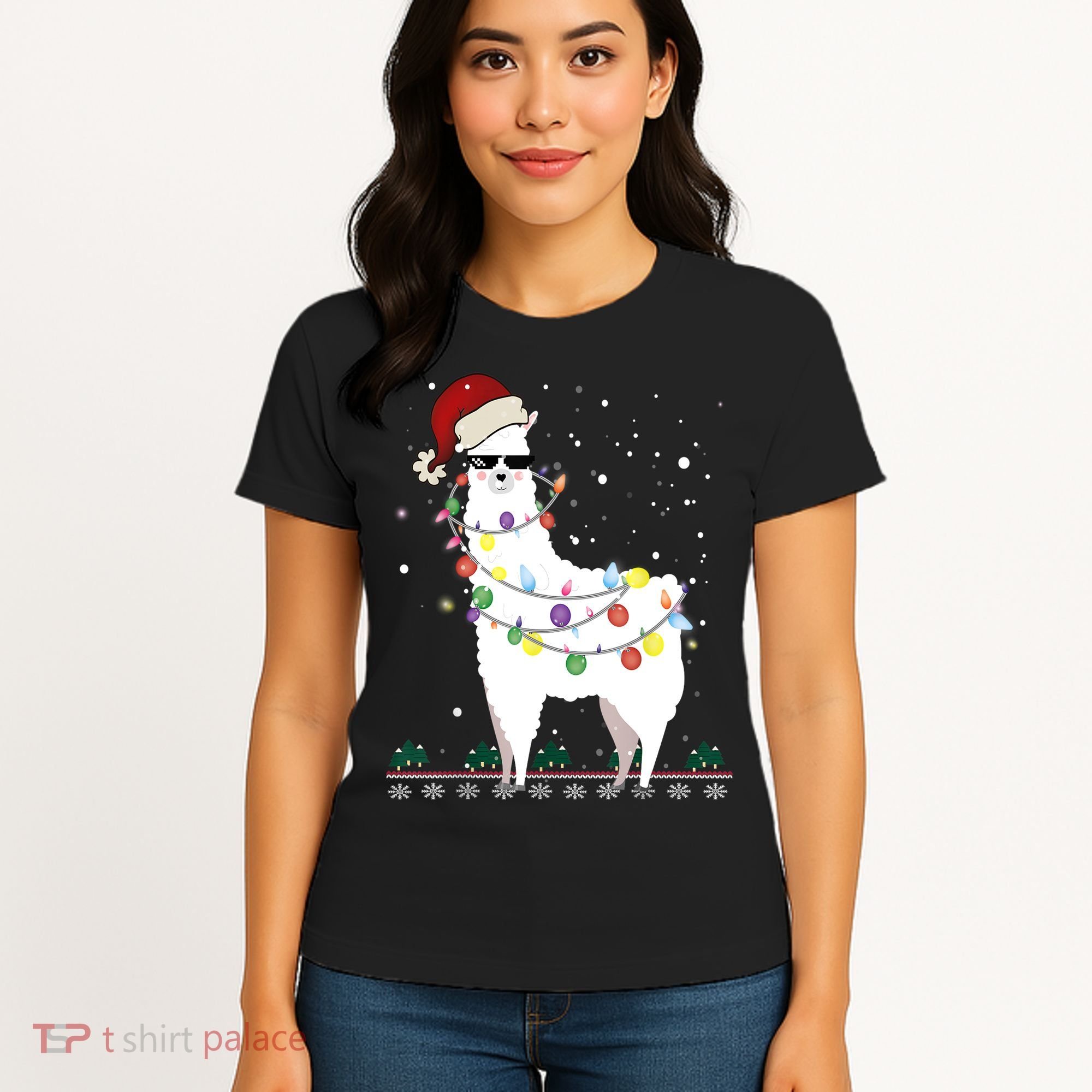 Christmas Llama Santa Hat Ugly Xmas Tree Alpaca Gift T Women's T-Shirt
