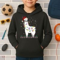 Christmas Llama Santa Hat Ugly Xmas Tree Alpaca Gift T Kids Hoodie thumb 2