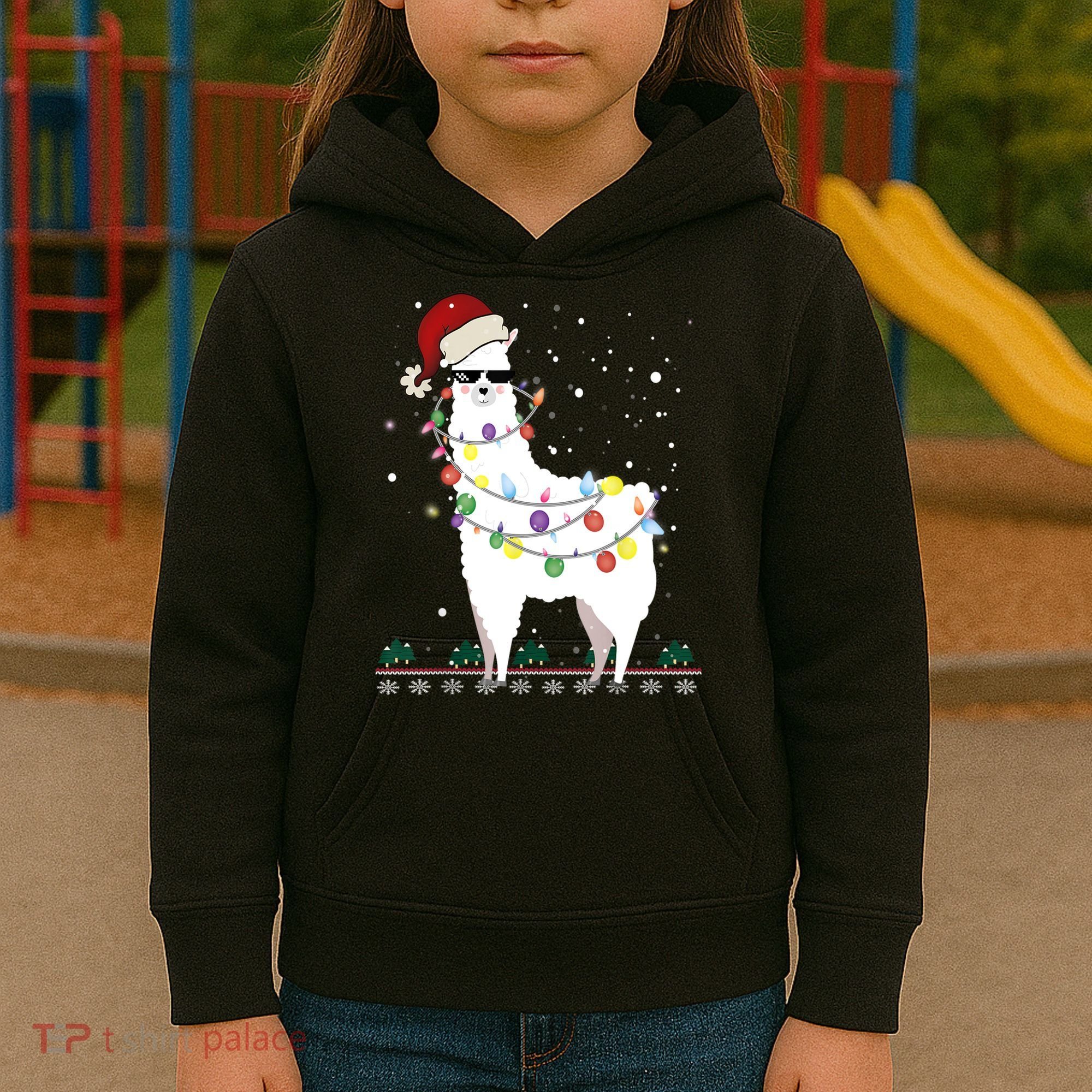 Christmas Llama Santa Hat Ugly Xmas Tree Alpaca Gift T Kids Hoodie