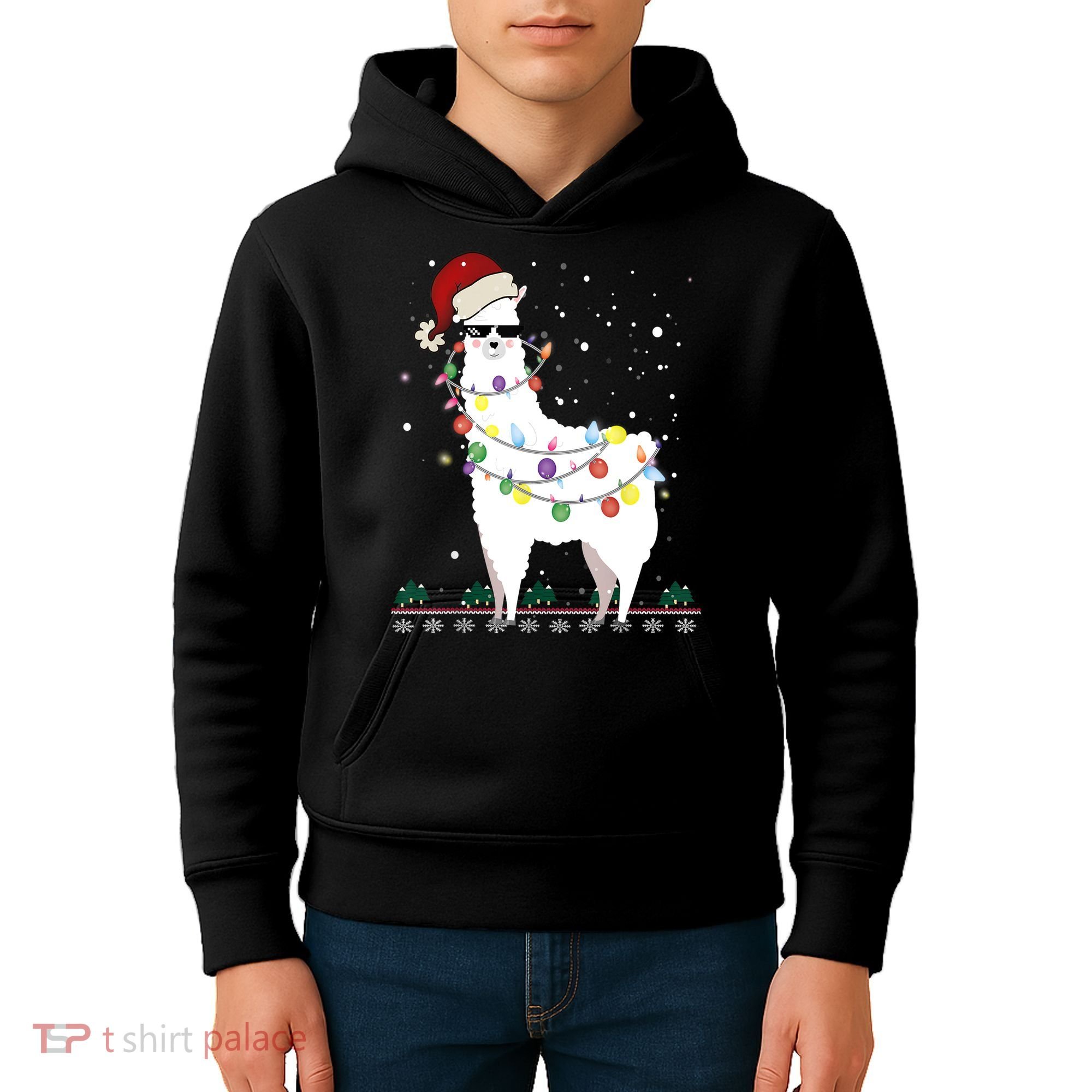 Christmas Llama Santa Hat Ugly Xmas Tree Alpaca Gift T Kids Hoodie