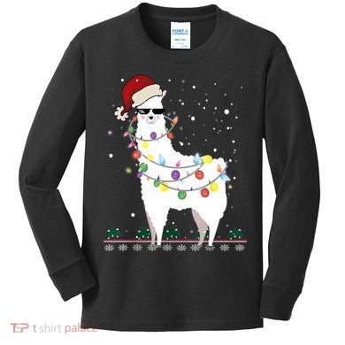 Christmas Llama Santa Hat Ugly Xmas Tree Alpaca Gift T Kids Long Sleeve Shirt