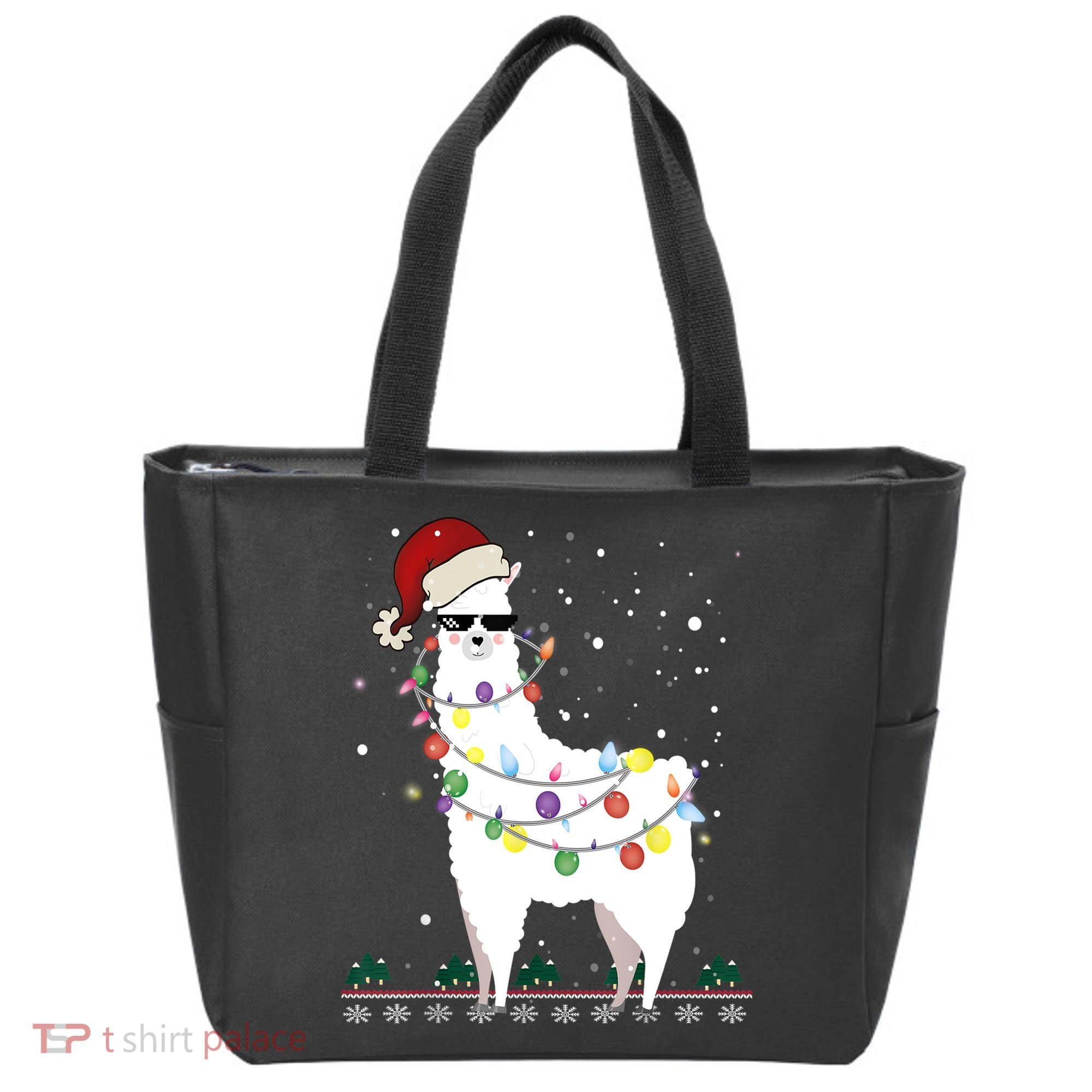 Christmas Llama Santa Hat Ugly Xmas Tree Alpaca Gift T Tote Bag