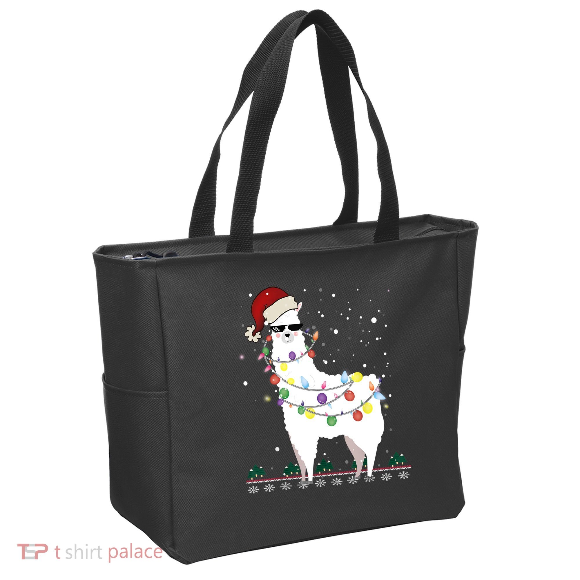 Christmas Llama Santa Hat Ugly Xmas Tree Alpaca Gift T Tote Bag