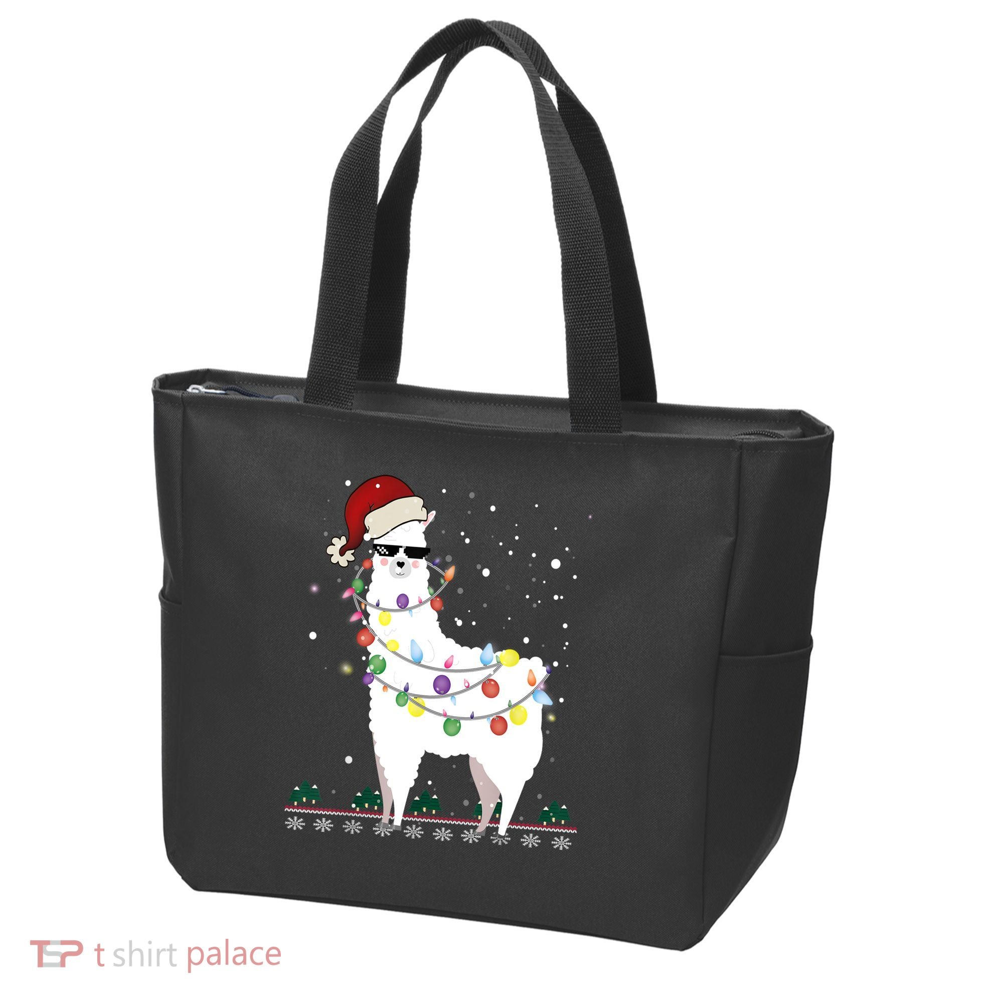 Christmas Llama Santa Hat Ugly Xmas Tree Alpaca Gift T Tote Bag