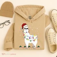 Christmas Llama Santa Hat Ugly Xmas Tree Alpaca Gift T Hoodie thumb 4