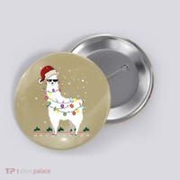 Christmas Llama Santa Hat Ugly Xmas Tree Alpaca Gift T Button thumb 0