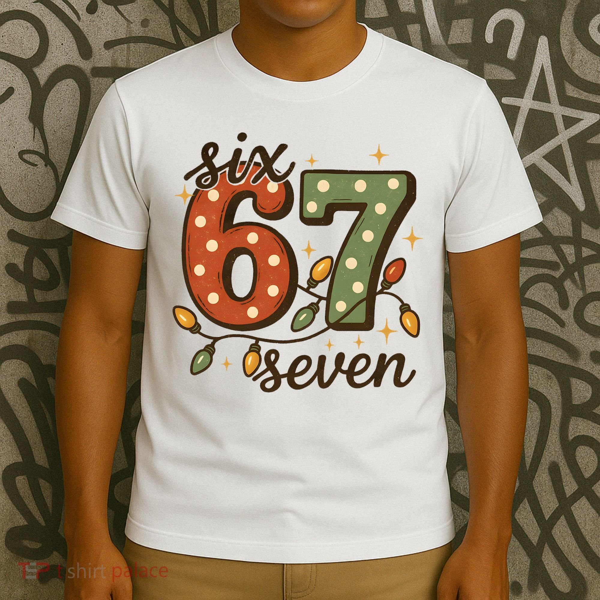 Christmas Lights Six Seven Funny 67 Meme Festive Vintage T-Shirt