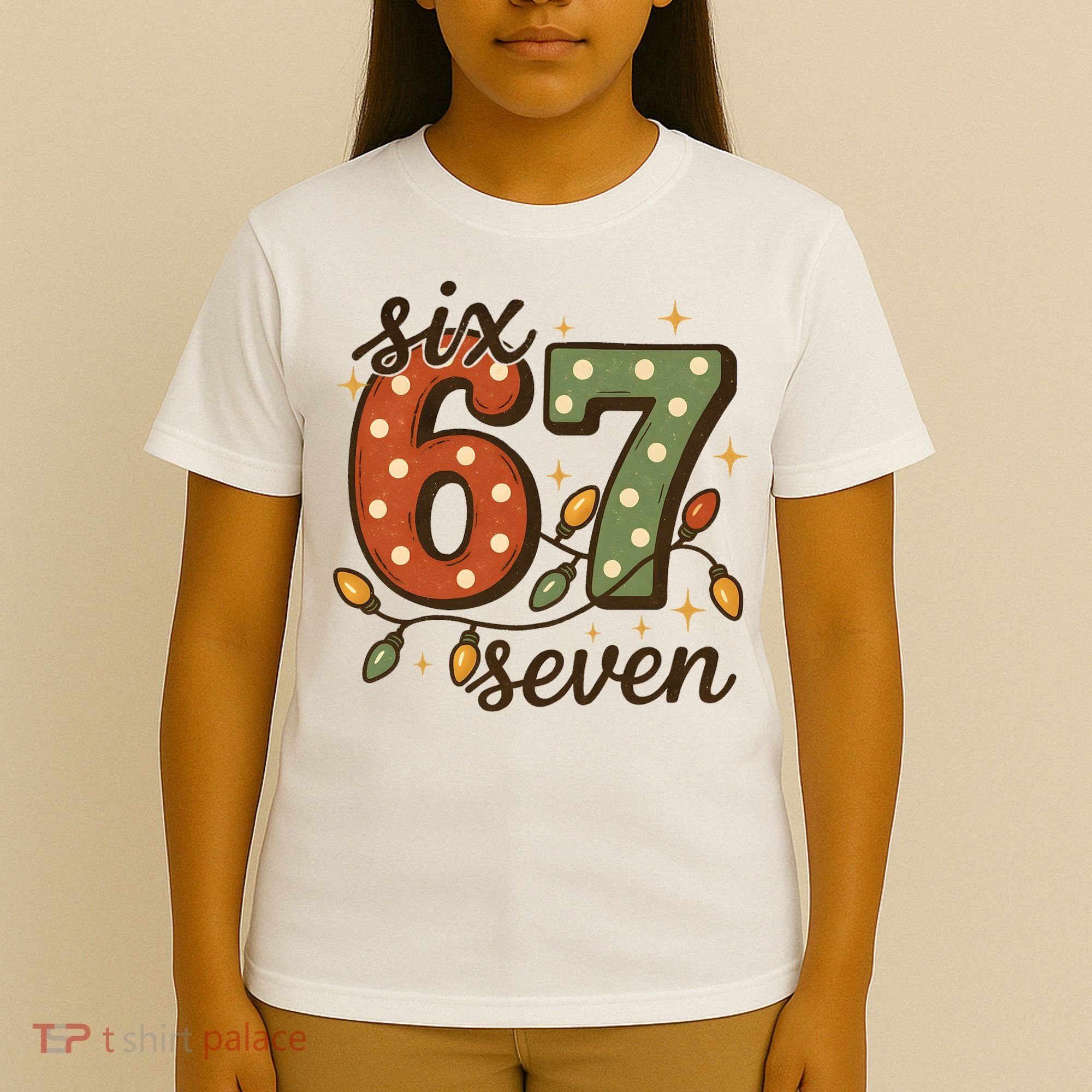 Christmas Lights Six Seven Funny 67 Meme Festive Vintage T-Shirt