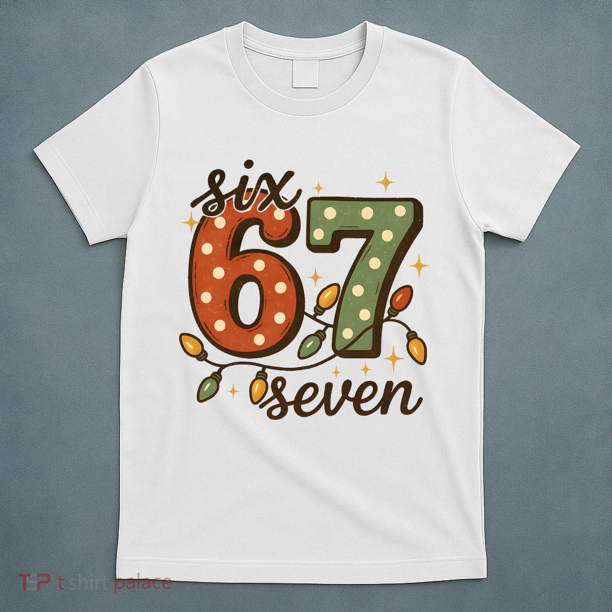 Christmas Lights Six Seven Funny 67 Meme Festive Vintage T-Shirt