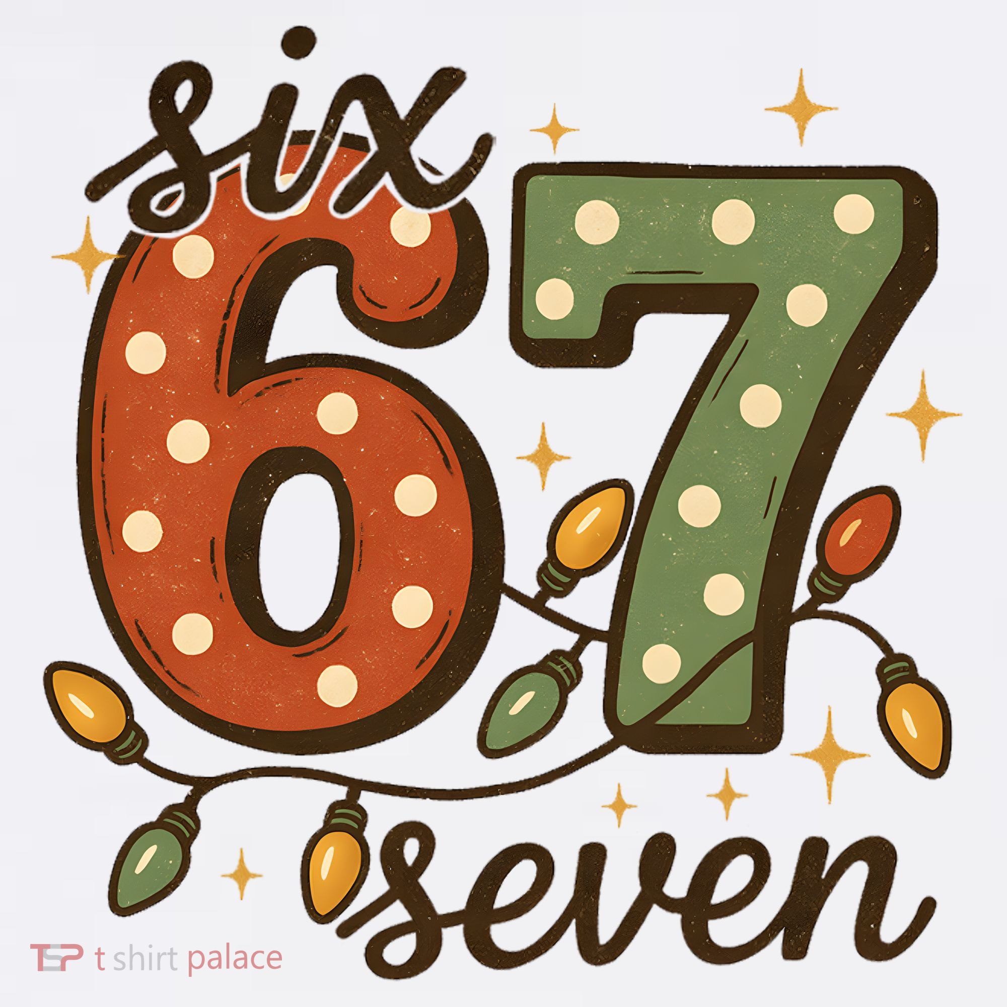 Christmas Lights Six Seven Funny 67 Meme Festive Vintage T-Shirt