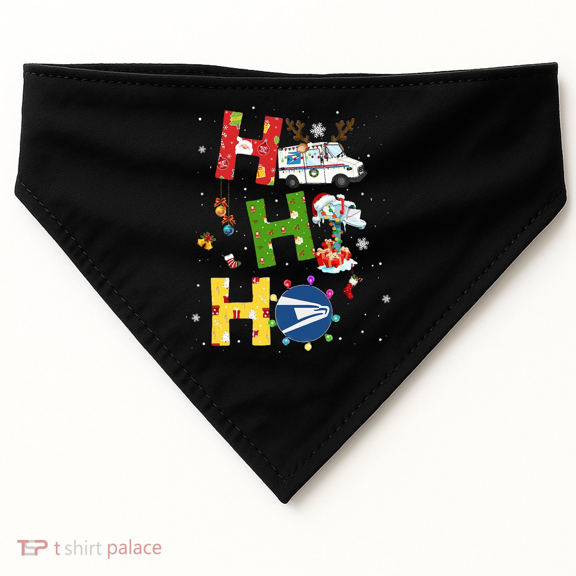 Christmas Lighting Santa Claus Ho Ho Ho Postal Worker USA-Made Doggie Bandana