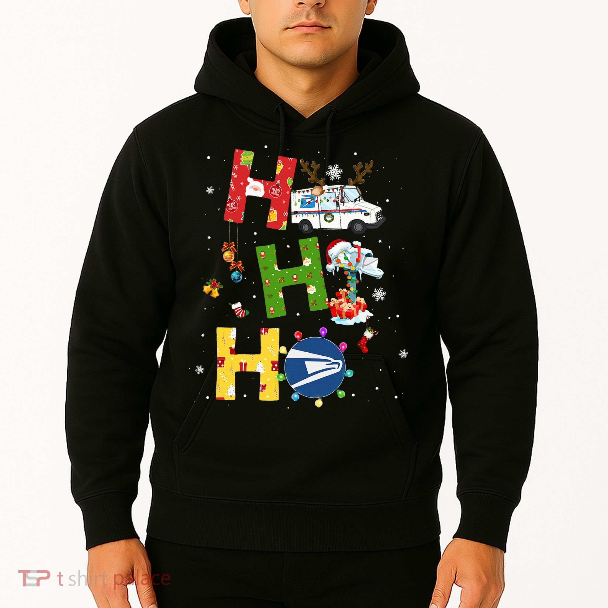 Christmas Lighting Santa Claus Ho Ho Ho Postal Worker Hoodie