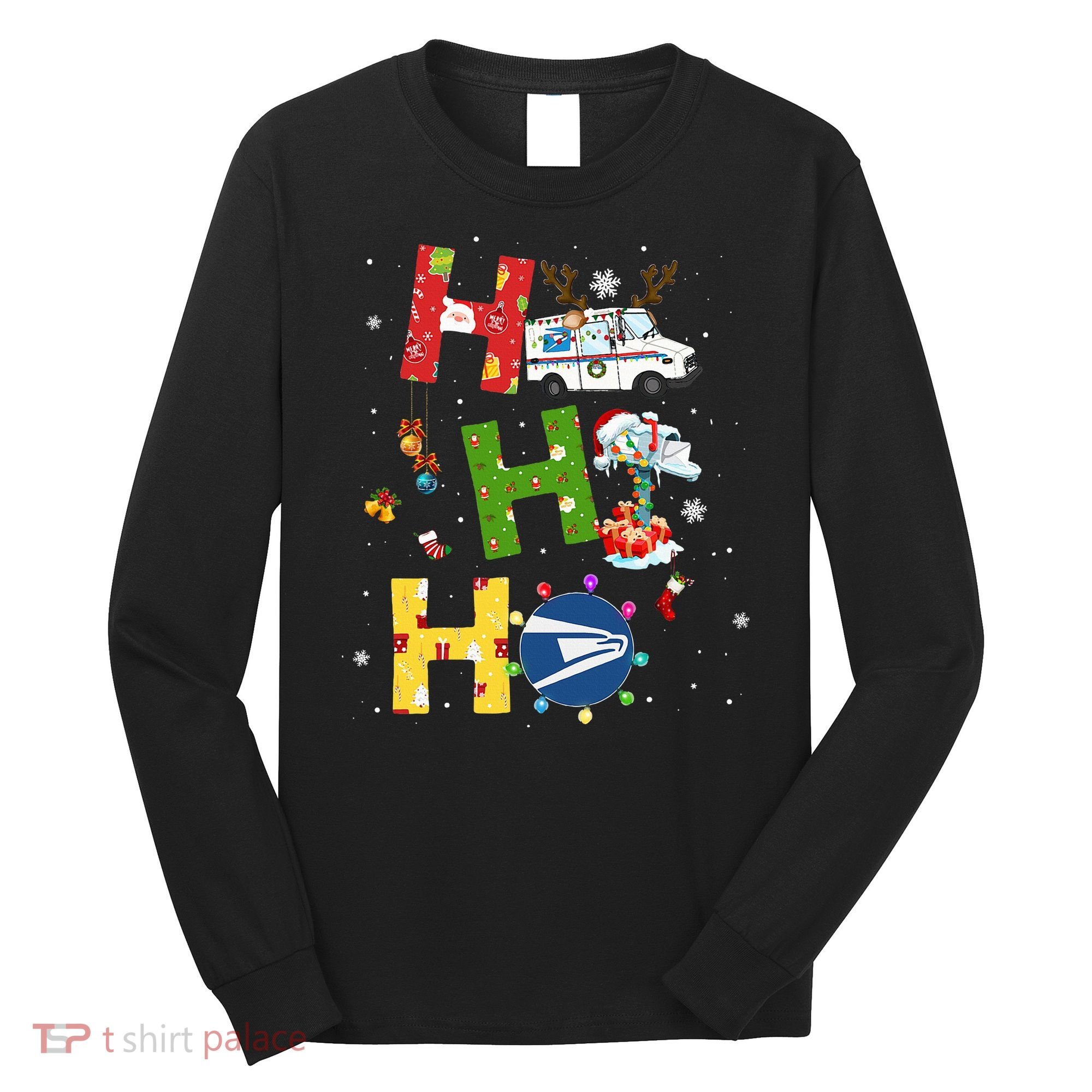 Christmas Lighting Santa Claus Ho Ho Ho Postal Worker Long Sleeve Shirt