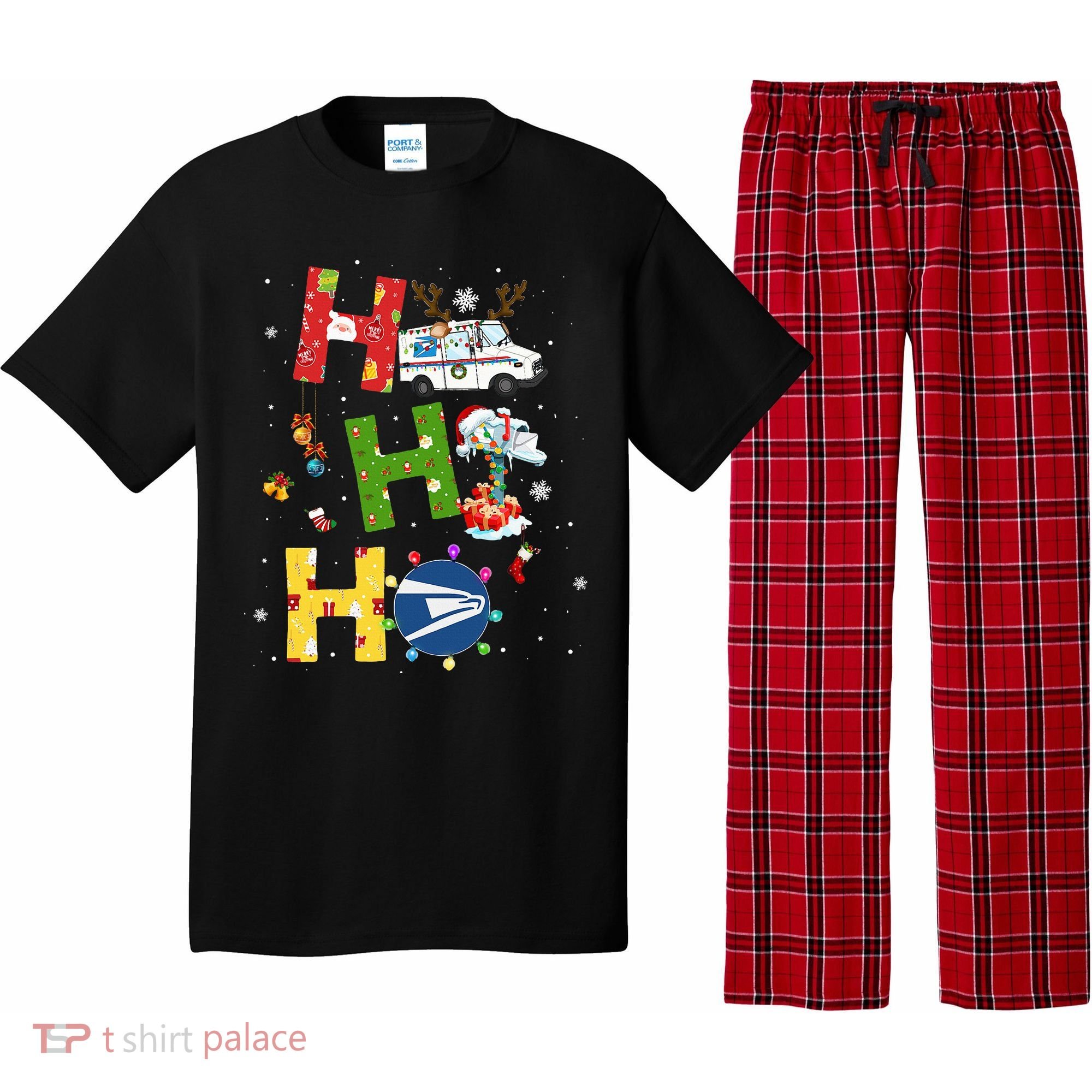 Christmas Lighting Santa Claus Ho Ho Ho Postal Worker Pajama Set