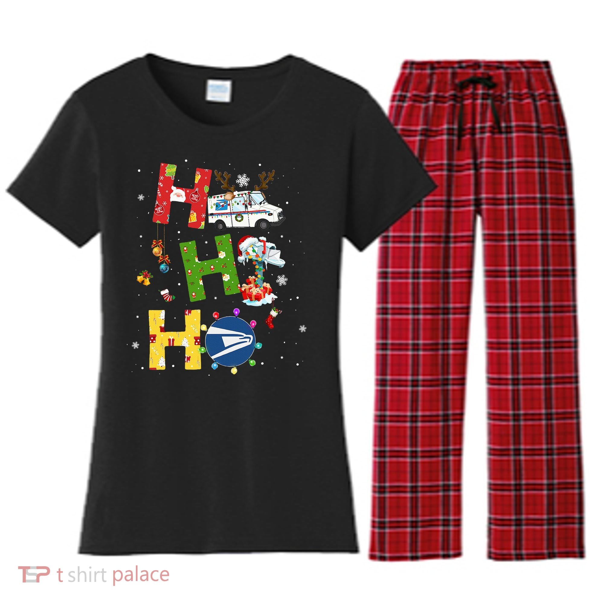 Christmas Lighting Santa Claus Ho Ho Ho Postal Worker Women's Flannel Pajama Set