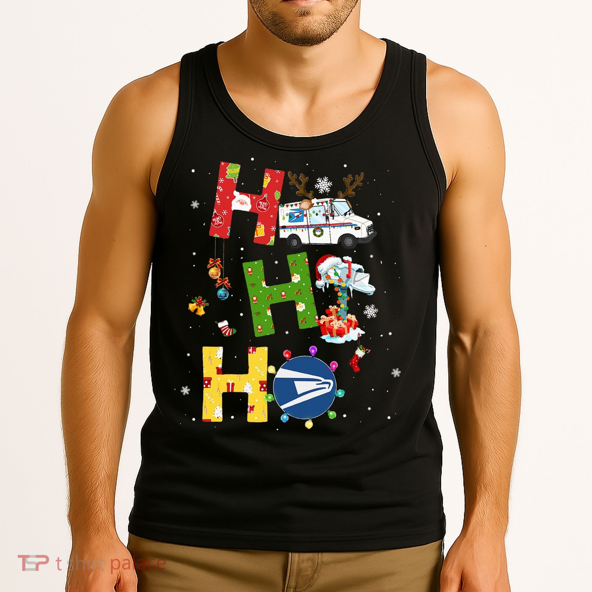 Christmas Lighting Santa Claus Ho Ho Ho Postal Worker Tank Top