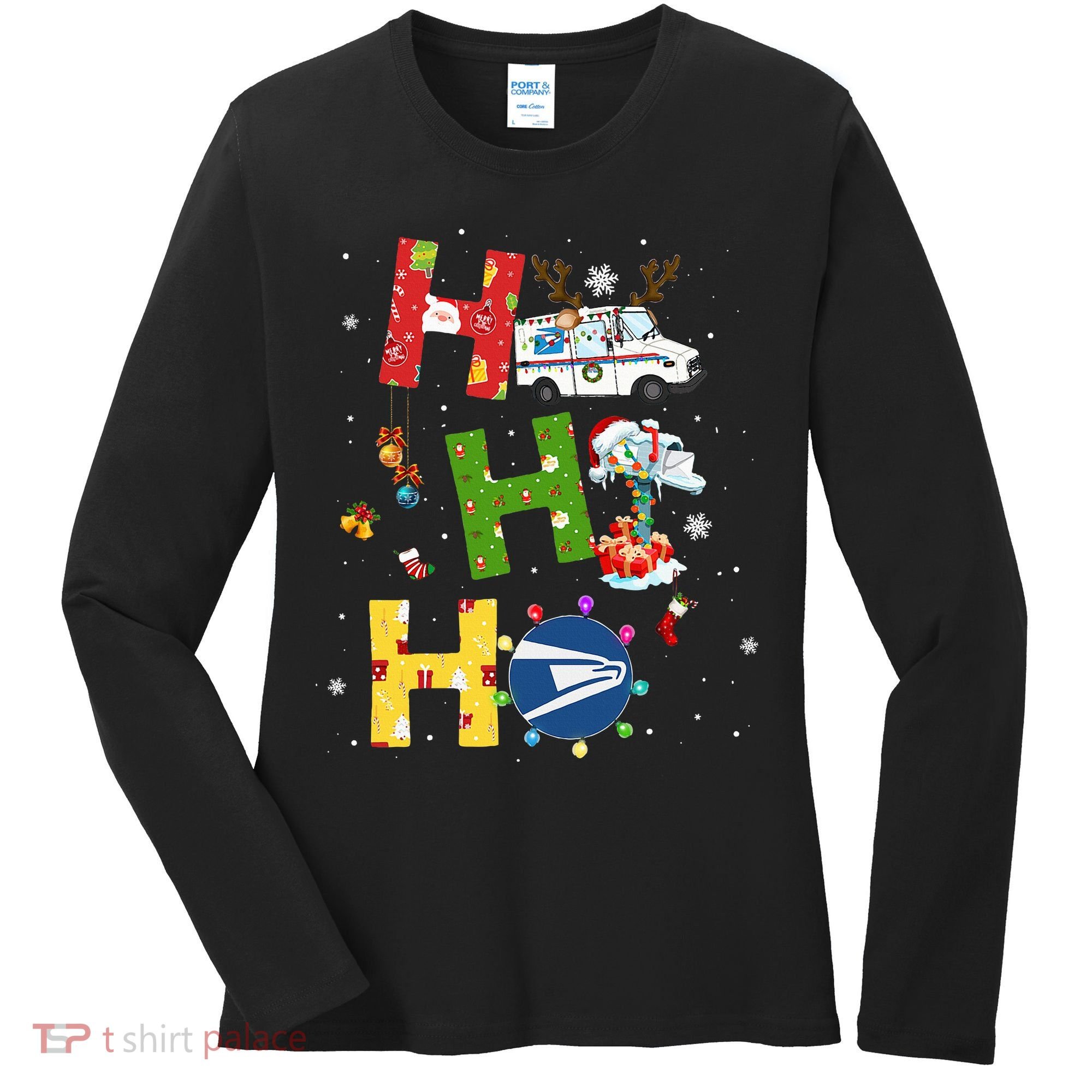 Christmas Lighting Santa Claus Ho Ho Ho Postal Worker Women's Long Sleeve Shirt