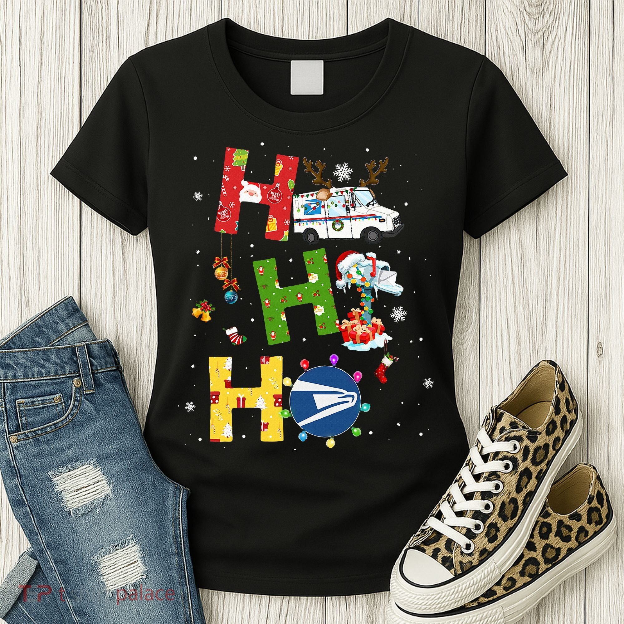 Christmas Lighting Santa Claus Ho Ho Ho Postal Worker Women's T-Shirt