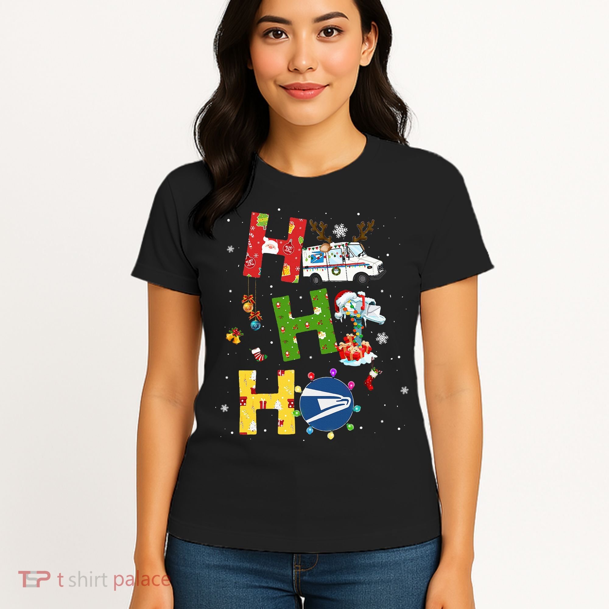 Christmas Lighting Santa Claus Ho Ho Ho Postal Worker Women's T-Shirt