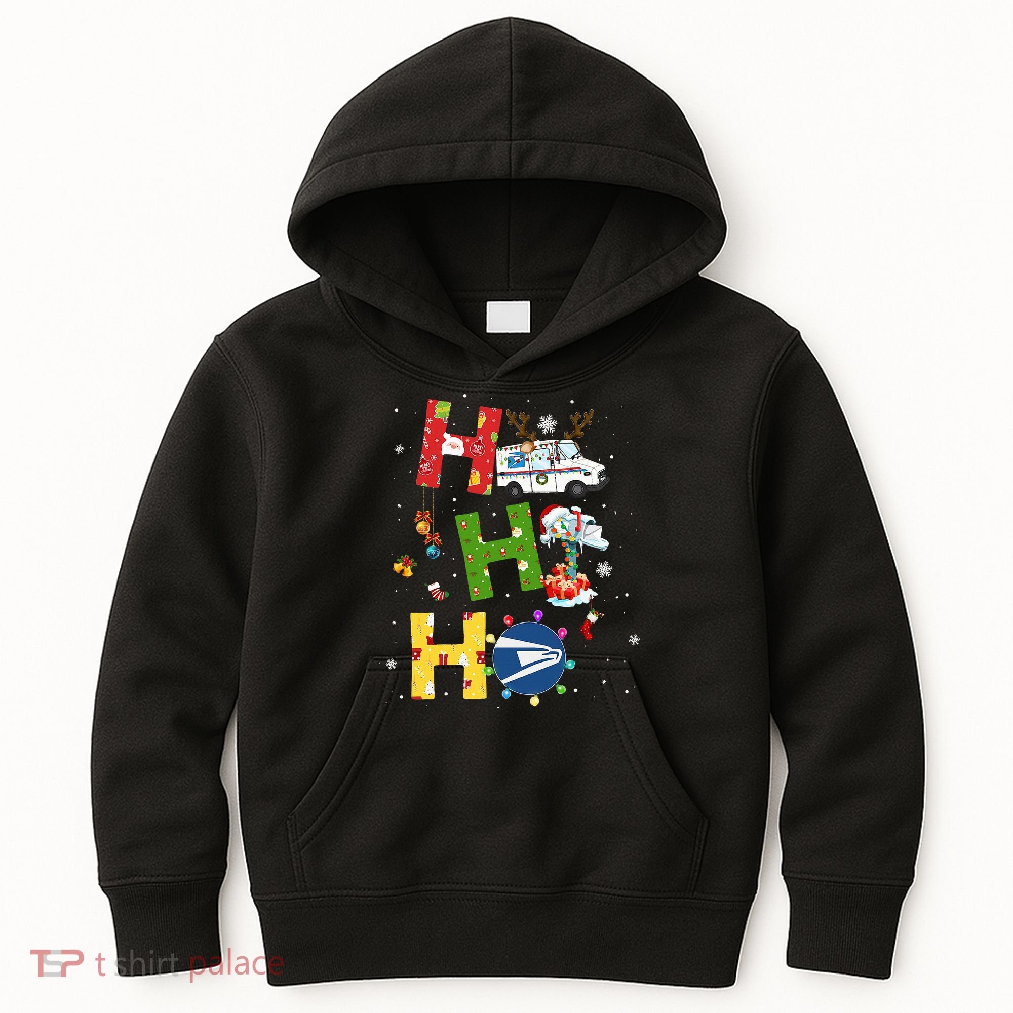 Christmas Lighting Santa Claus Ho Ho Ho Postal Worker Kids Hoodie