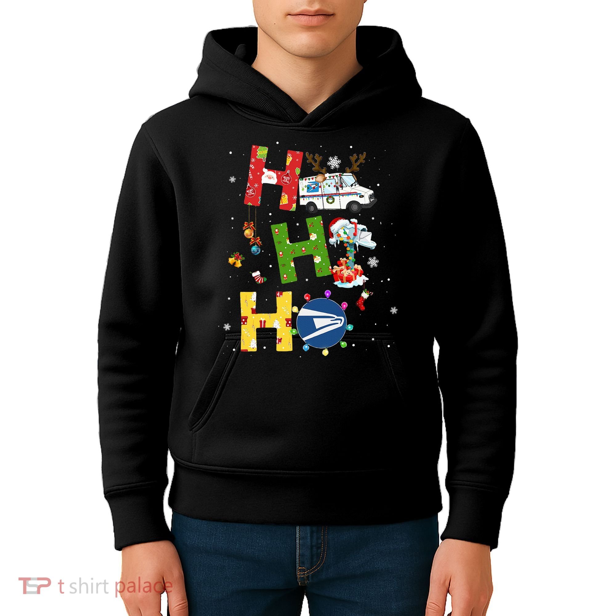 Christmas Lighting Santa Claus Ho Ho Ho Postal Worker Kids Hoodie