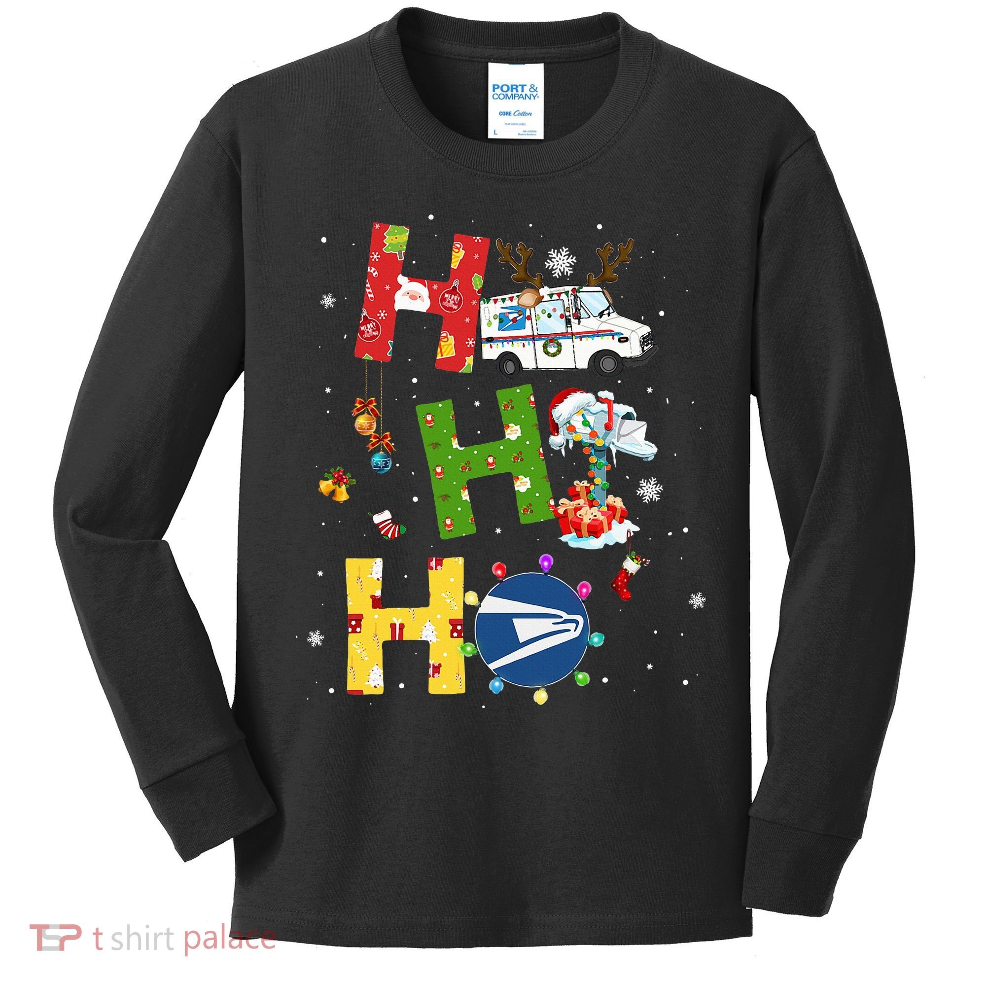 Christmas Lighting Santa Claus Ho Ho Ho Postal Worker Kids Long Sleeve Shirt