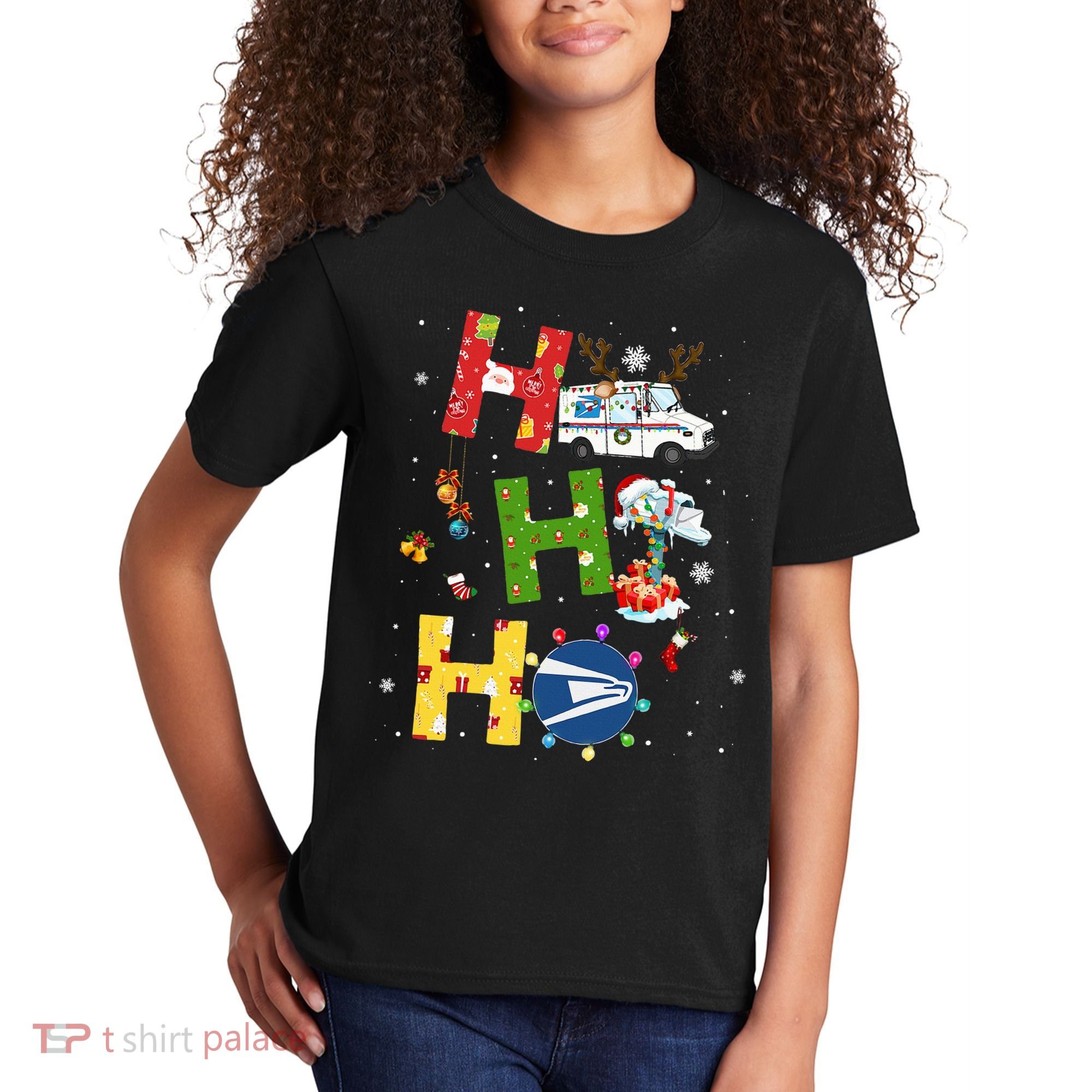 Christmas Lighting Santa Claus Ho Ho Ho Postal Worker Kids T-Shirt