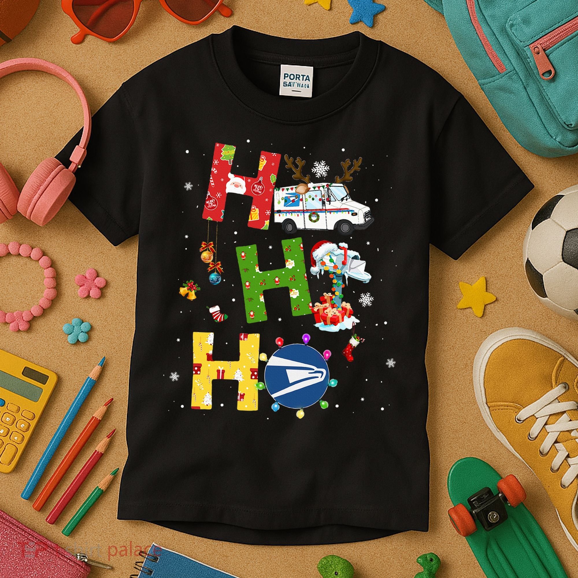 Christmas Lighting Santa Claus Ho Ho Ho Postal Worker Kids T-Shirt