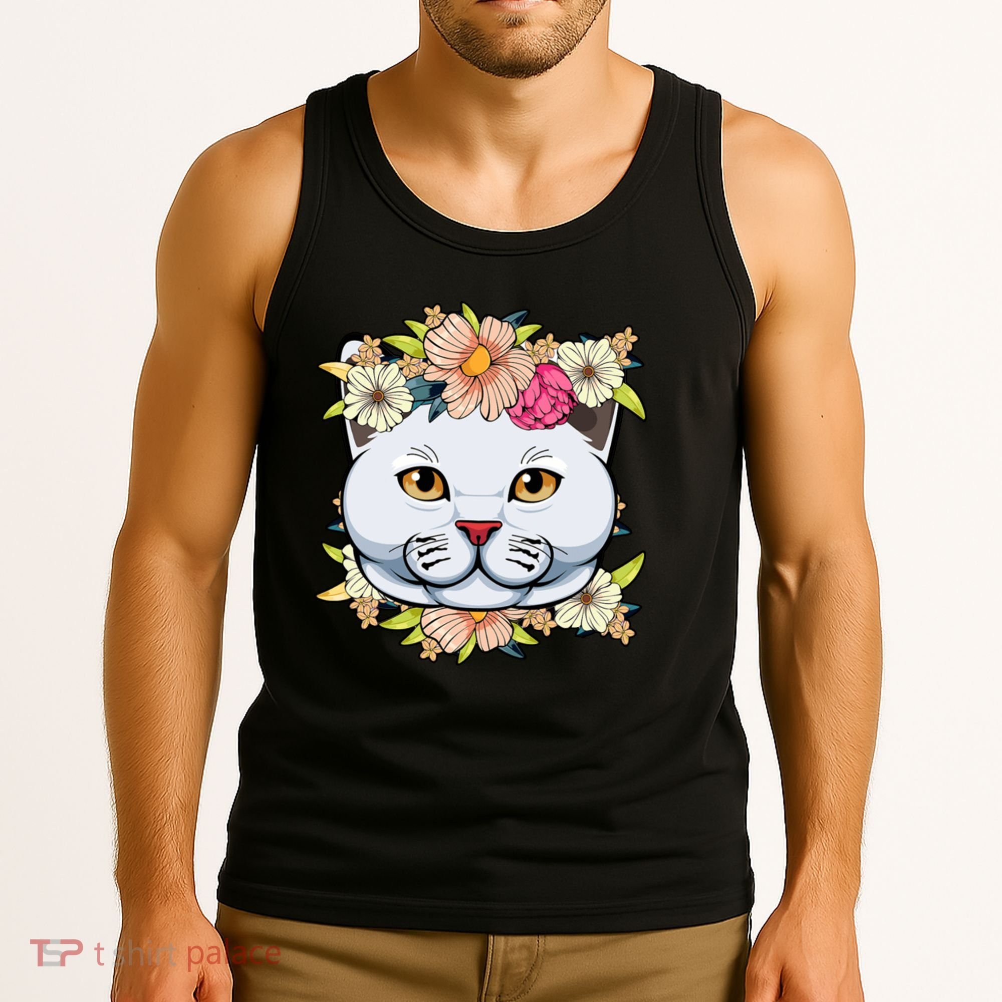 Cat Lover Spring Floral Gift Tank Top