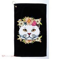 Cat Lover Spring Floral Gift Golf Towel thumb 0