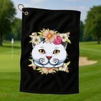 Cat Lover Spring Floral Gift Golf Towel thumb 1