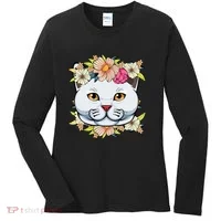 Cat Lover Spring Floral Gift Women's Long Sleeve Shirt thumb 0