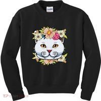 Cat Lover Spring Floral Gift Kids Sweatshirt thumb 0