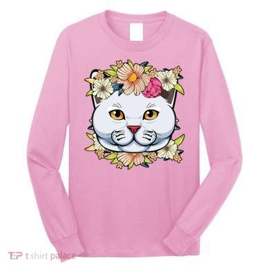 Cat Lover Spring Floral Gift Long Sleeve Shirt
