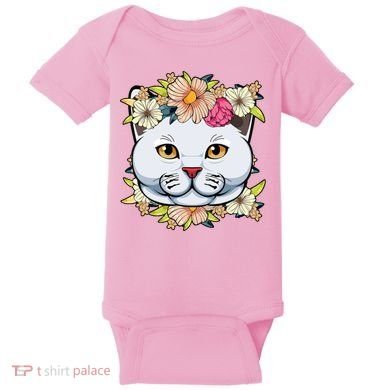 Cat Lover Spring Floral Gift Baby Bodysuit