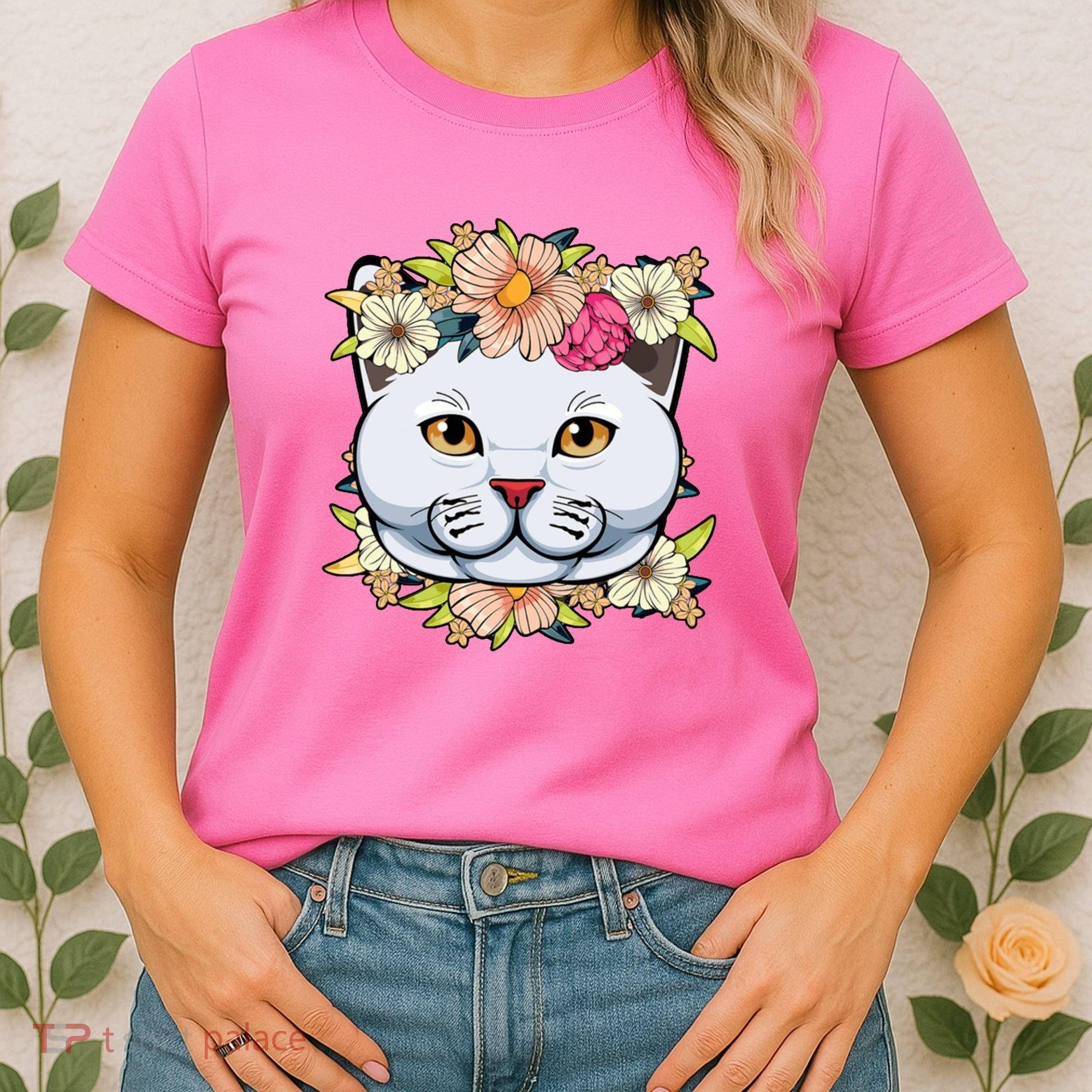 Cat Lover Spring Floral Gift Women's T-Shirt