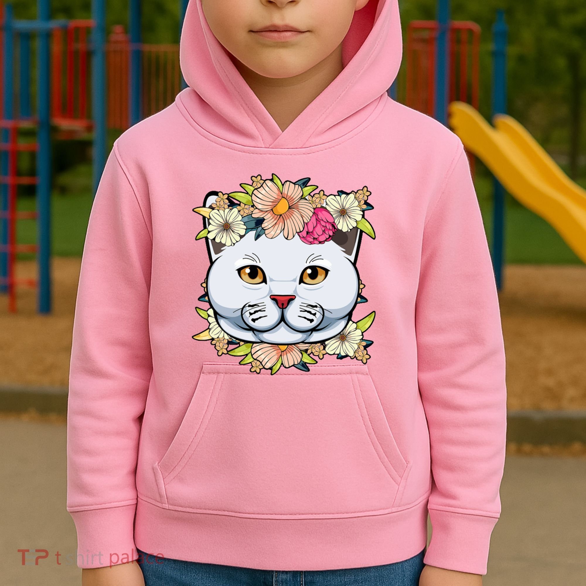 Cat Lover Spring Floral Gift Kids Hoodie