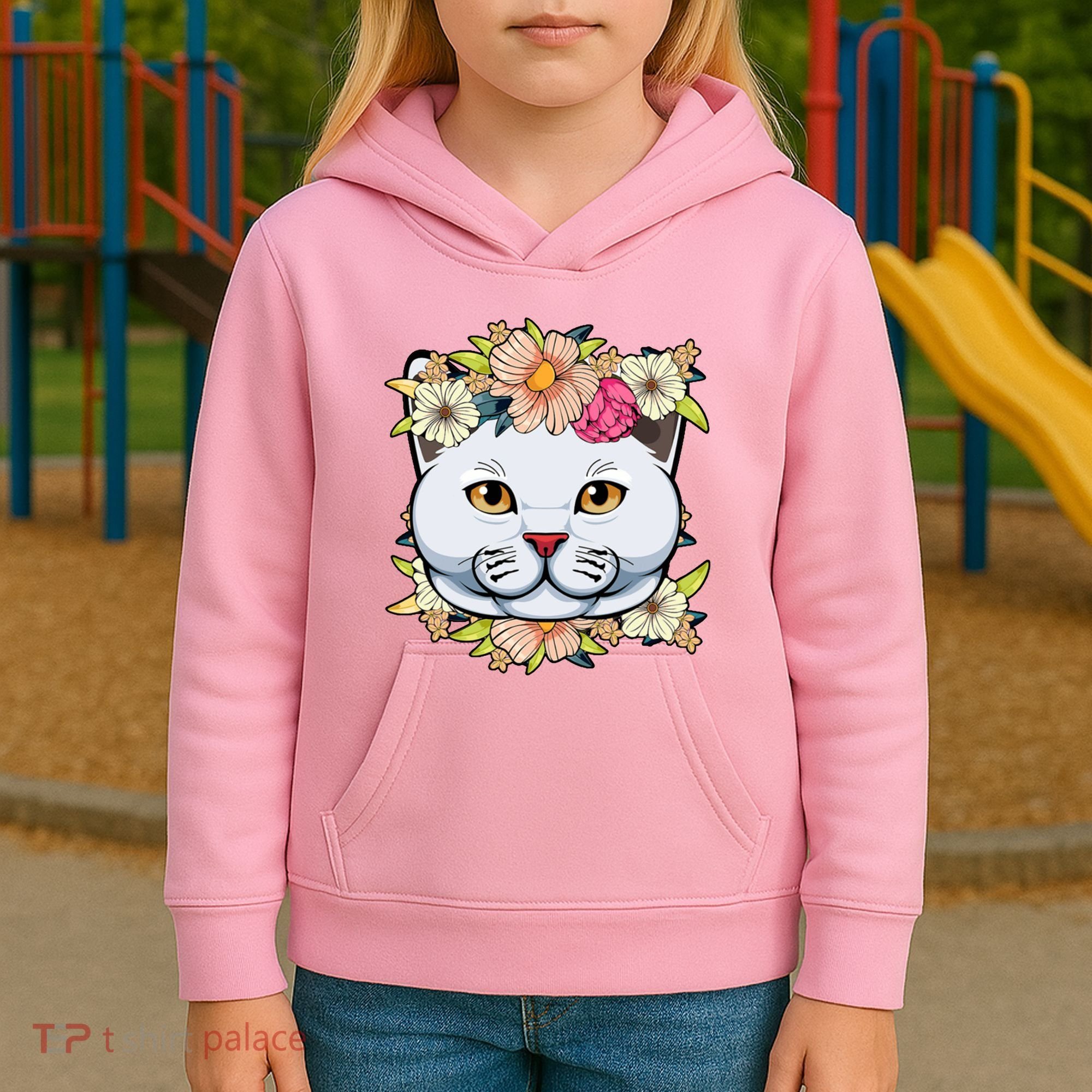 Cat Lover Spring Floral Gift Kids Hoodie