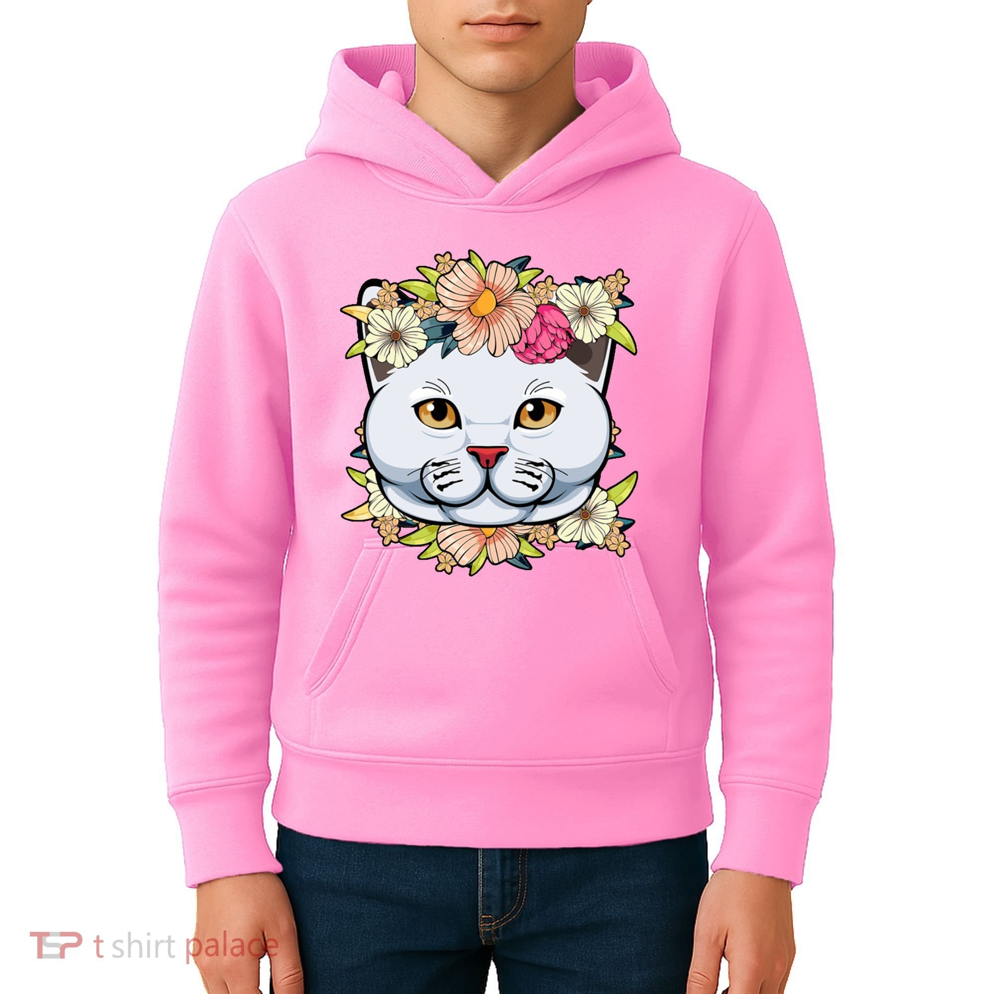Cat Lover Spring Floral Gift Kids Hoodie