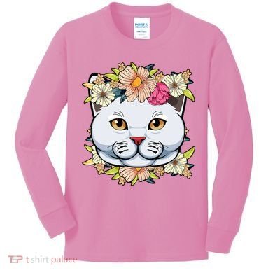 Cat Lover Spring Floral Gift Kids Long Sleeve Shirt