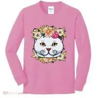 Cat Lover Spring Floral Gift Kids Long Sleeve Shirt thumb 0