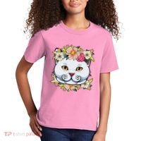 Cat Lover Spring Floral Gift Kids T-Shirt thumb 2
