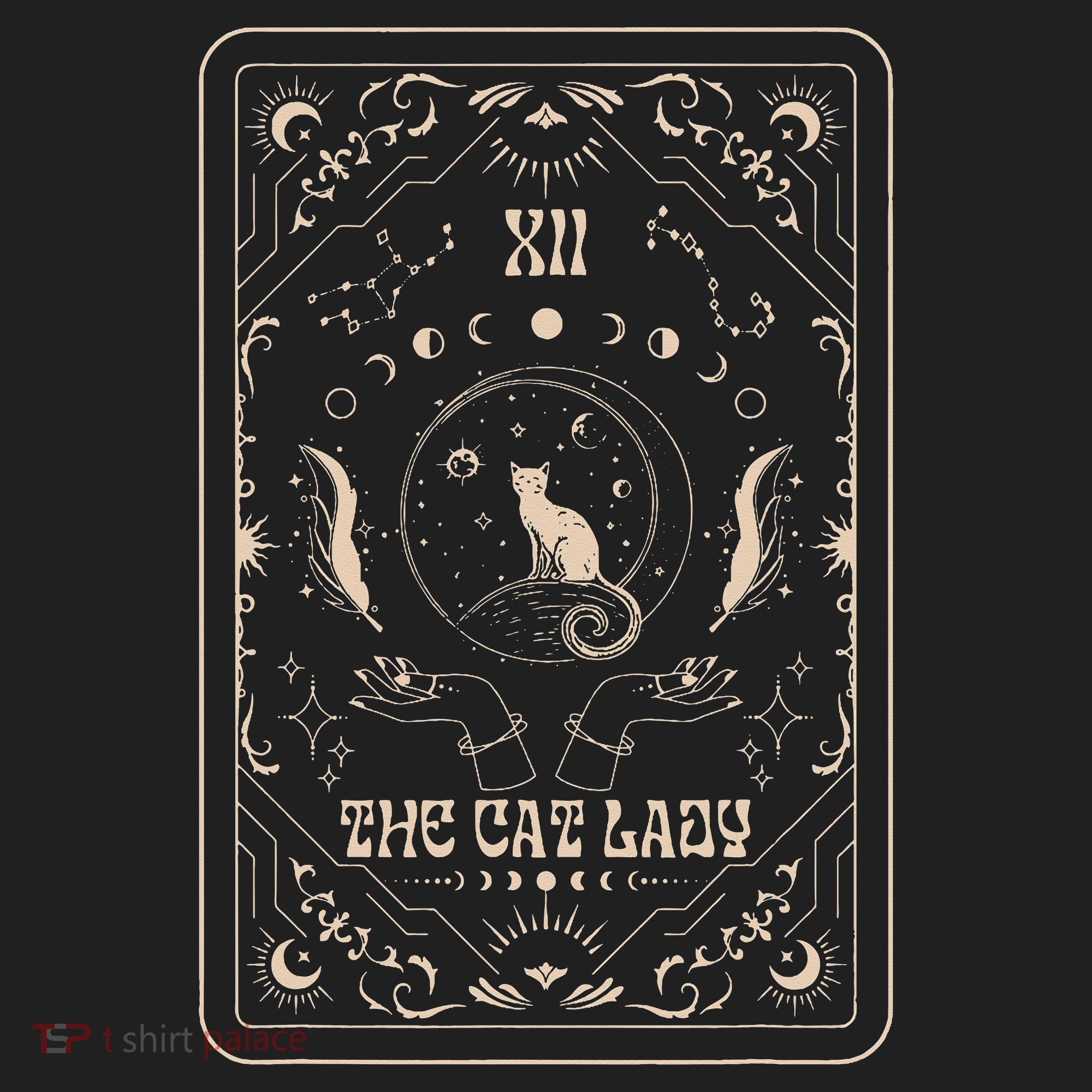Cat Lady Tarot Card Mystical Witchy Moon Phase Pet Cat Hat