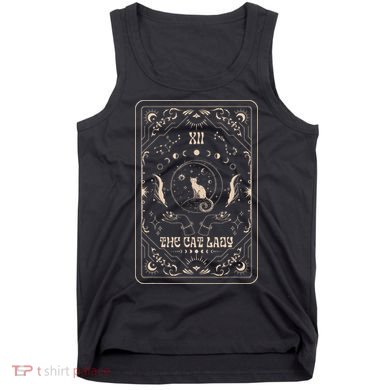 Cat Lady Tarot Card Mystical Witchy Moon Phase Pet Cat Tank Top