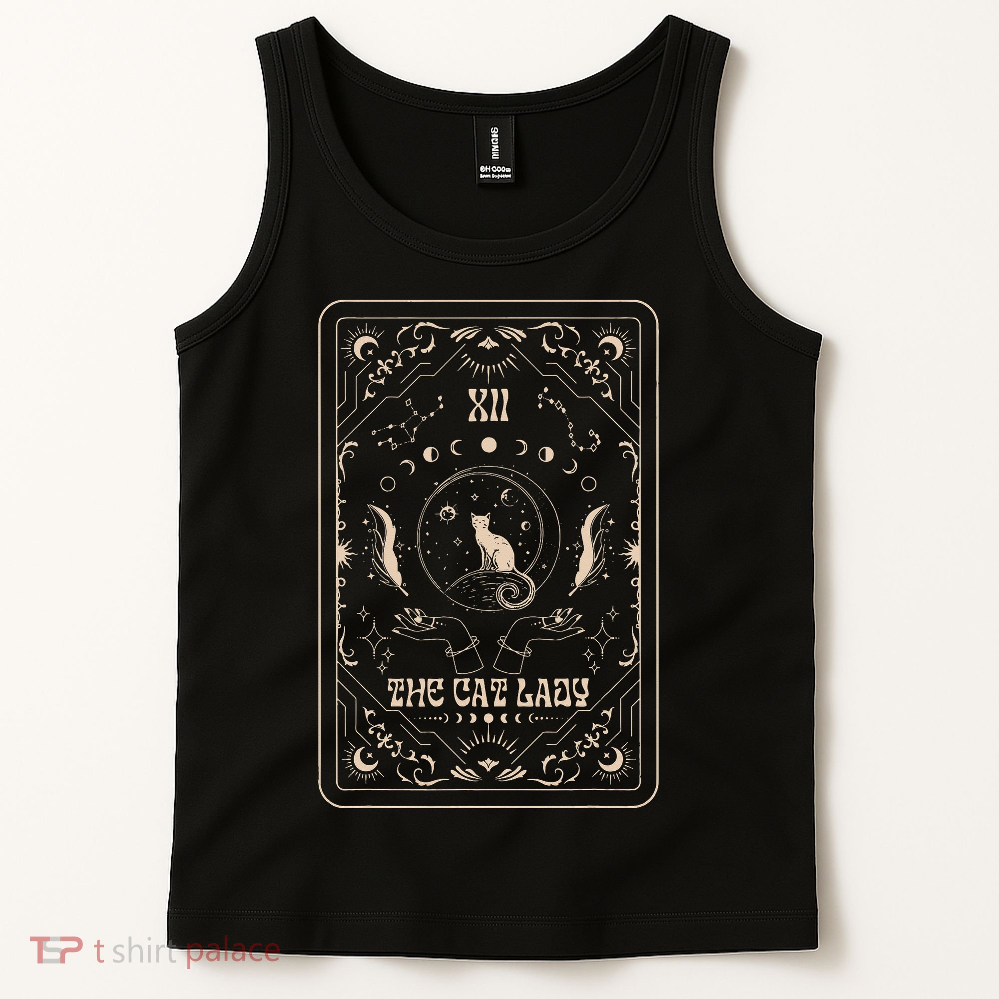 Cat Lady Tarot Card Mystical Witchy Moon Phase Pet Cat Tank Top