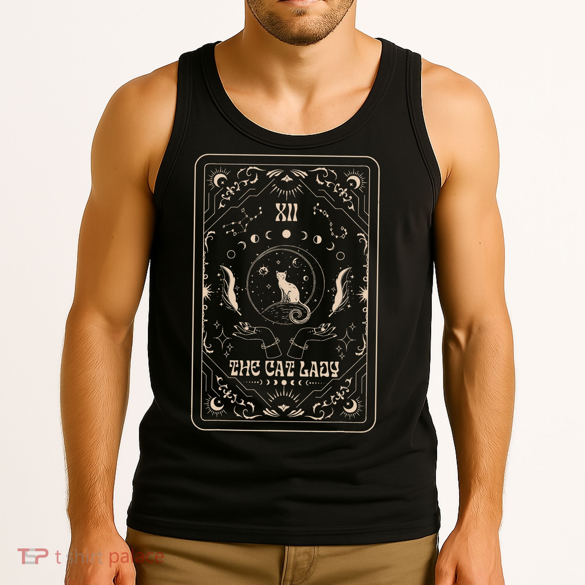 Cat Lady Tarot Card Mystical Witchy Moon Phase Pet Cat Tank Top