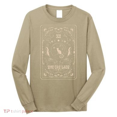 Cat Lady Tarot Card Mystical Witchy Moon Phase Pet Cat Long Sleeve Shirt