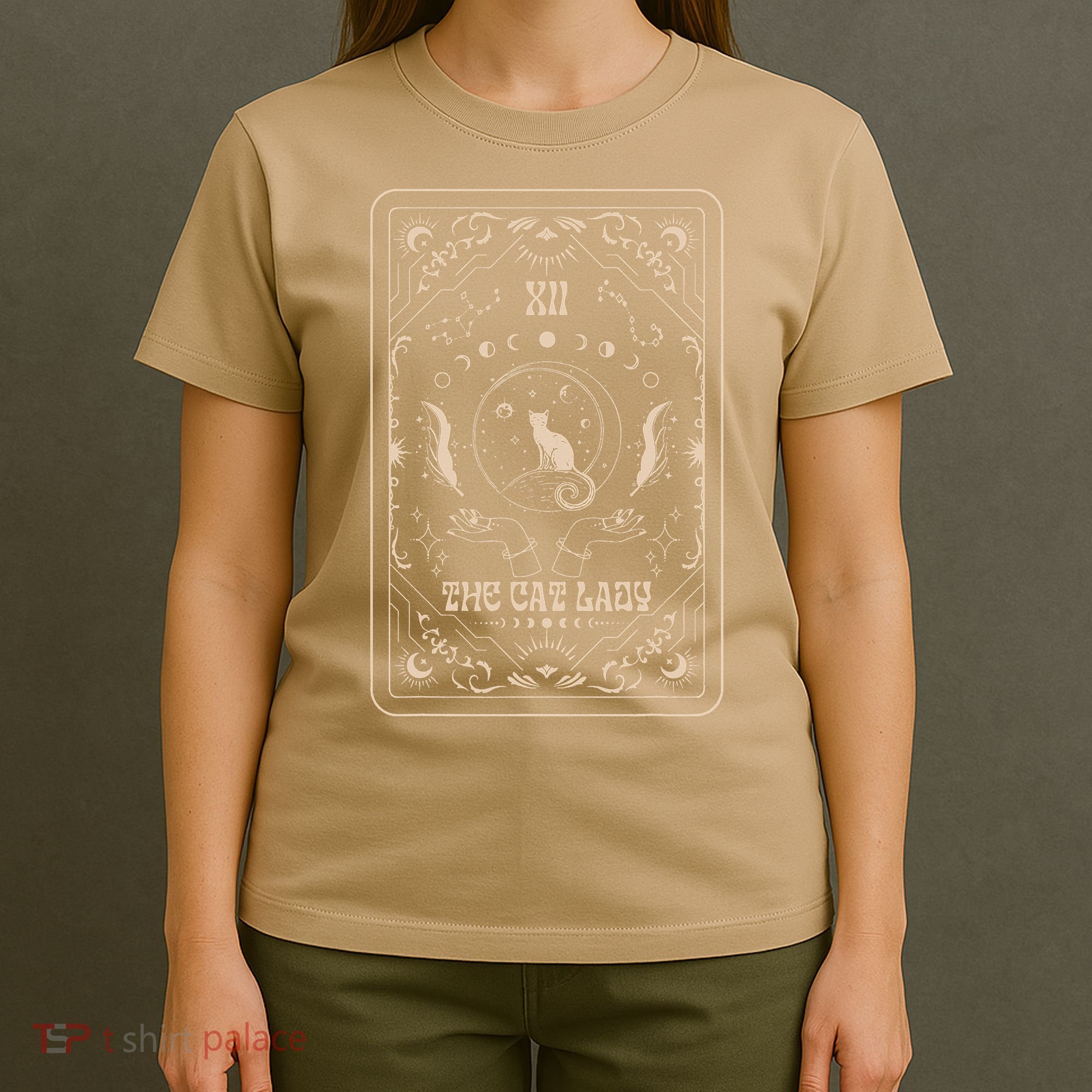 Cat Lady Tarot Card Mystical Witchy Moon Phase Pet Cat T-Shirt