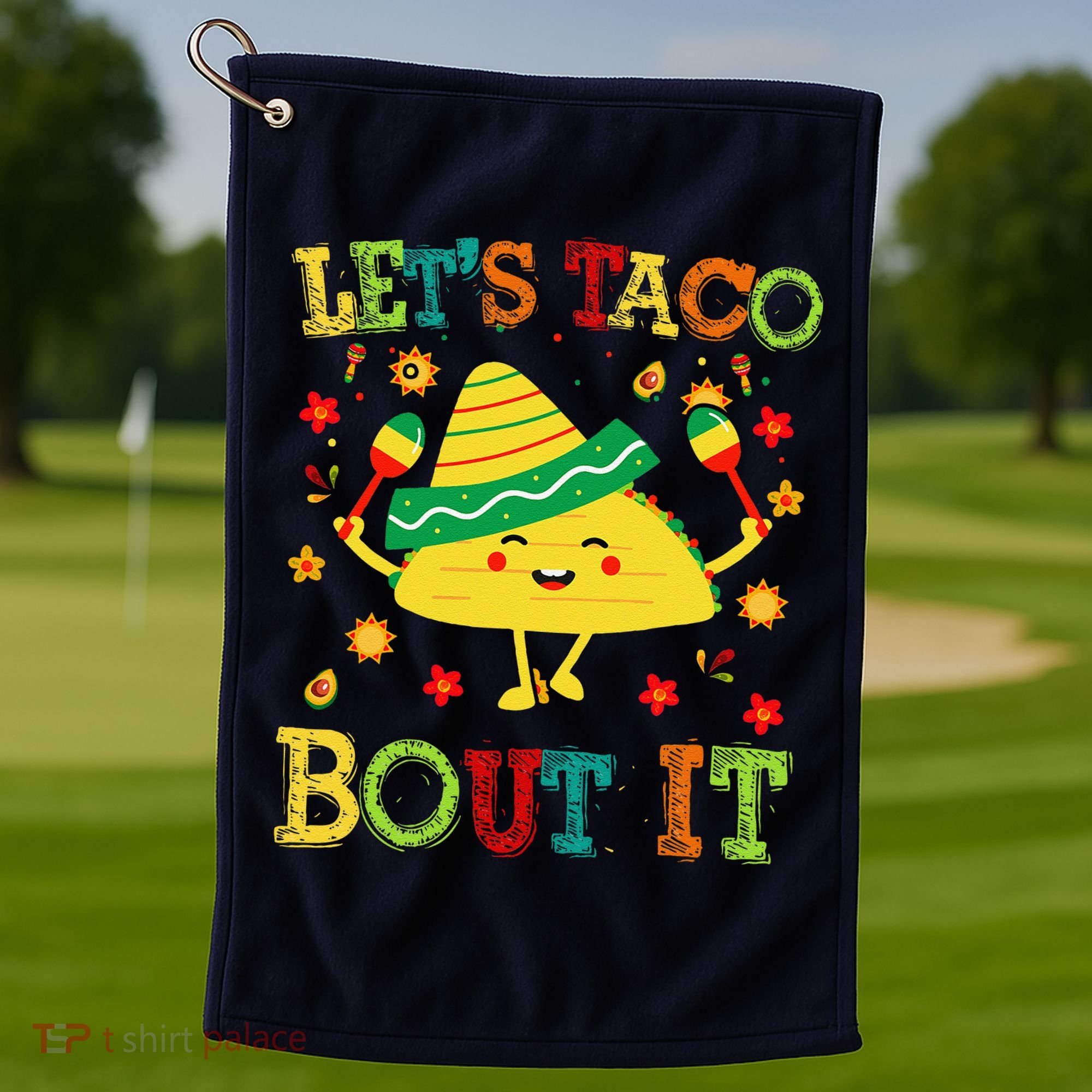 Cute Lets Taco Bout It Funny Mexican Taco Golf Towel